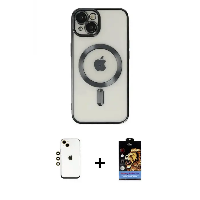 ieg™ iPhone 14 Kılıf Nova Işık Özel Seri - Siyah Buffer Hayalet Cam Ekran Koruyucu + Shine Kamera Lens - GD