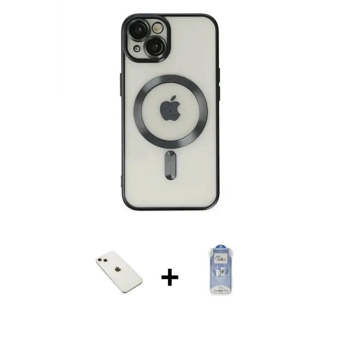 ieg™ iPhone 14 Kılıf Nova Işık Özel Seri - Siyah Joko Magic 5D Cam + Diamond Kamera Lens - PE