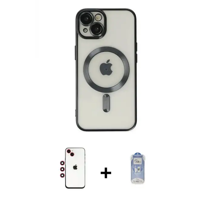 ieg™ iPhone 14 Kılıf Nova Işık Özel Seri - Siyah Joko Magic 5D Cam + Shine Kamera Lens - KI