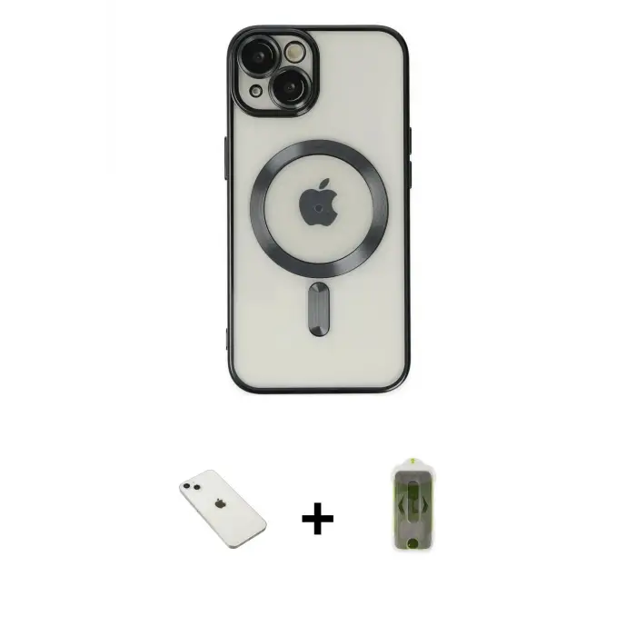 ieg™ iPhone 14 Kılıf Nova Işık Özel Seri - Siyah Joko Magic 5D Hayalet Cam + Diamond Kamera Lens - SABE
