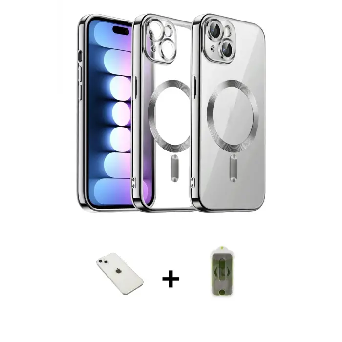 ieg™ iPhone 14 Kılıf Nova Işık Özel Seri - Siyah Joko Magic 5D Hayalet Cam + Diamond Kamera Lens - SABE