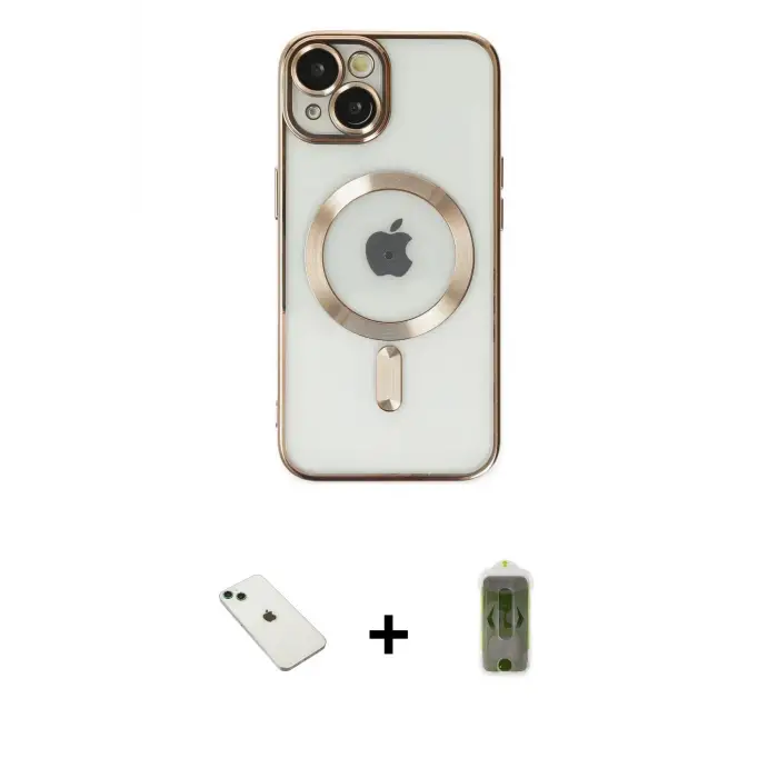 ieg™ iPhone 14 Kılıf Nova Işık Özel Seri - Siyah Joko Magic 5D Hayalet Cam + Diamond Kamera Lens - YL