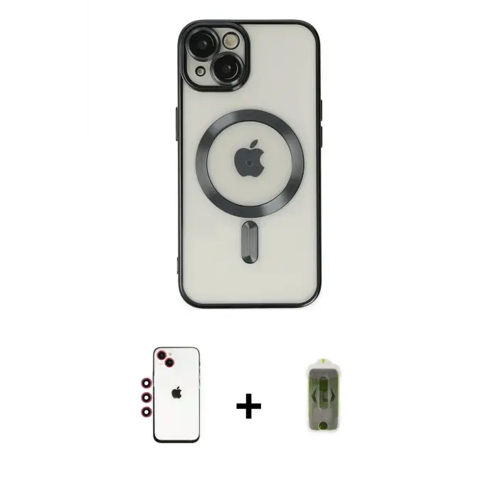 ieg™ iPhone 14 Kılıf Nova Işık Özel Seri - Siyah Joko Magic 5D Hayalet Cam + Shine Kamera Lens - KI