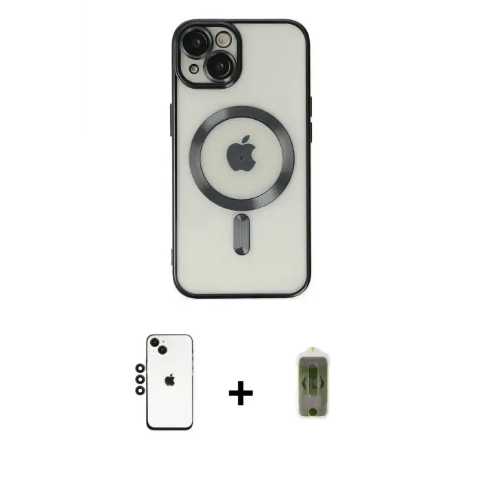 ieg™ iPhone 14 Kılıf Nova Işık Özel Seri - Siyah Joko Magic 5D Hayalet Cam + Shine Kamera Lens - SH