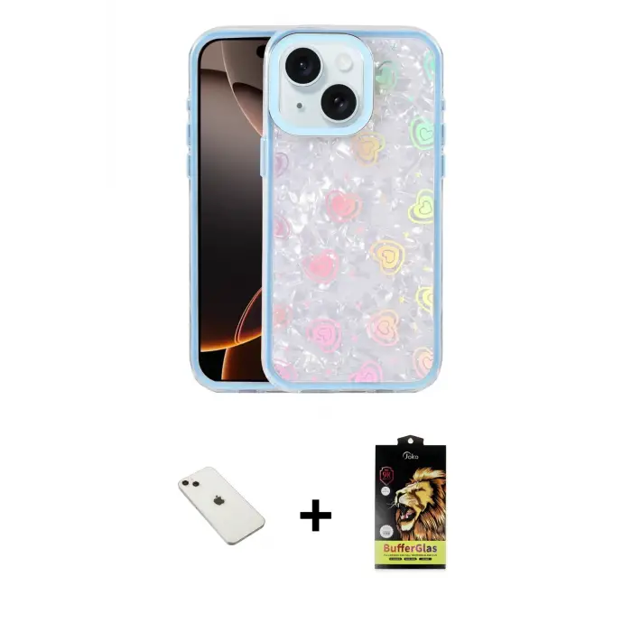ieg™ iPhone 14 Kılıf Odak Prime - Siyah Buffer Cam Ekran Koruyucu + Diamond Kamera Lens - PE
