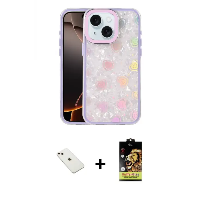 ieg™ iPhone 14 Kılıf Odak Prime - Siyah Buffer Cam Ekran Koruyucu + Diamond Kamera Lens - PE