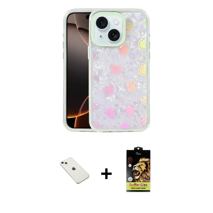 ieg™ iPhone 14 Kılıf Odak Prime - Siyah Buffer Cam Ekran Koruyucu + Diamond Kamera Lens - PE