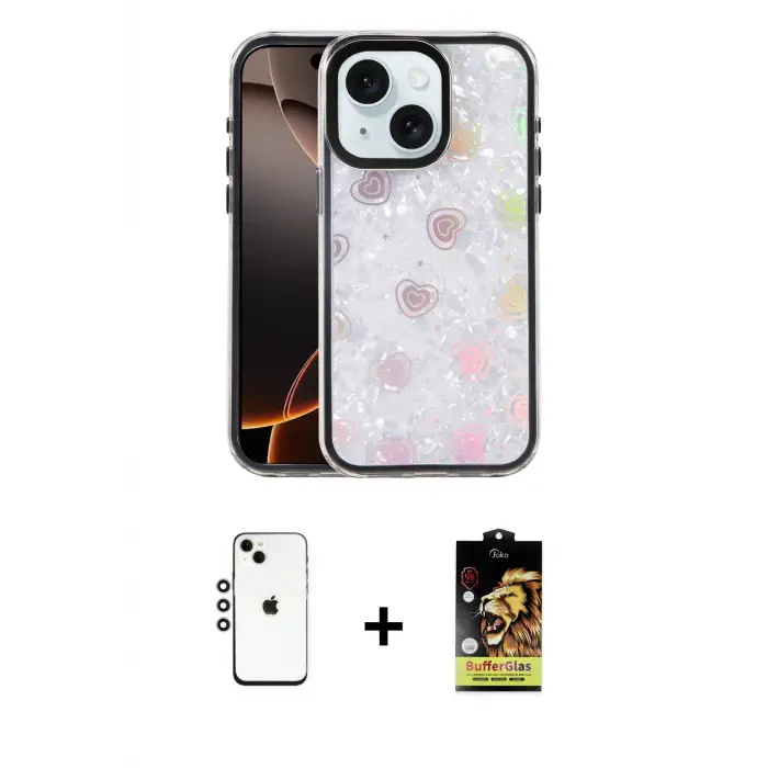 ieg™ iPhone 14 Kılıf Odak Prime - Siyah Buffer Cam Ekran Koruyucu + Shine Kamera Lens - GS