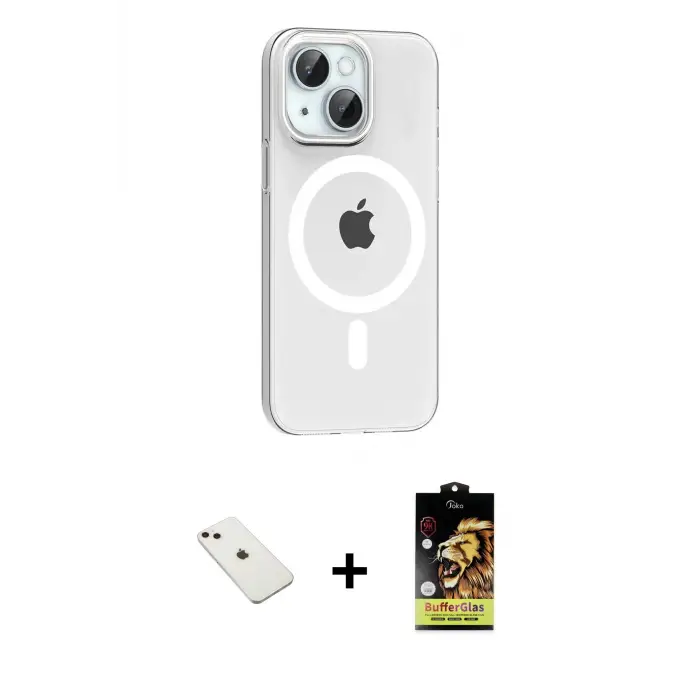 ieg™ iPhone 14 Kılıf Pusula Form Özel Seri - Siyah Buffer Cam Ekran Koruyucu + Diamond Kamera Lens - PE