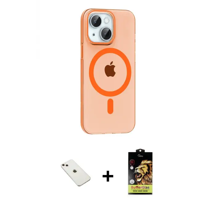 ieg™ iPhone 14 Kılıf Pusula Form Özel Seri - Siyah Buffer Cam Ekran Koruyucu + Diamond Kamera Lens - PE