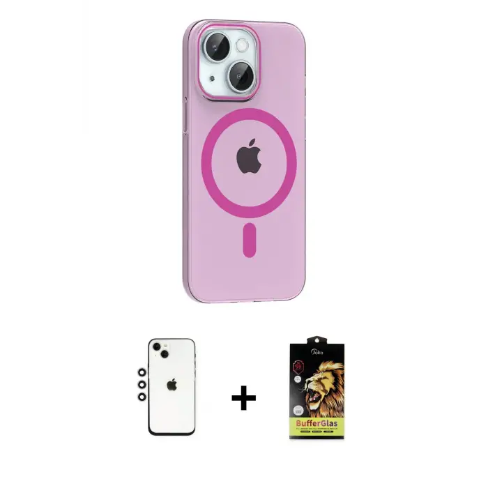 ieg™ iPhone 14 Kılıf Pusula Form Özel Seri - Siyah Buffer Cam Ekran Koruyucu + Shine Kamera Lens - GS