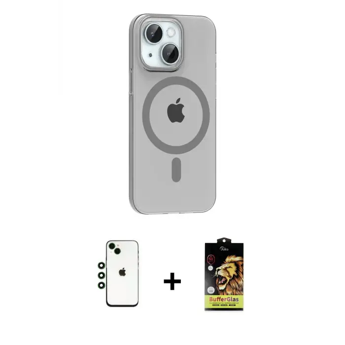 ieg™ iPhone 14 Kılıf Pusula Form Özel Seri - Siyah Buffer Cam Ekran Koruyucu + Shine Kamera Lens - YL