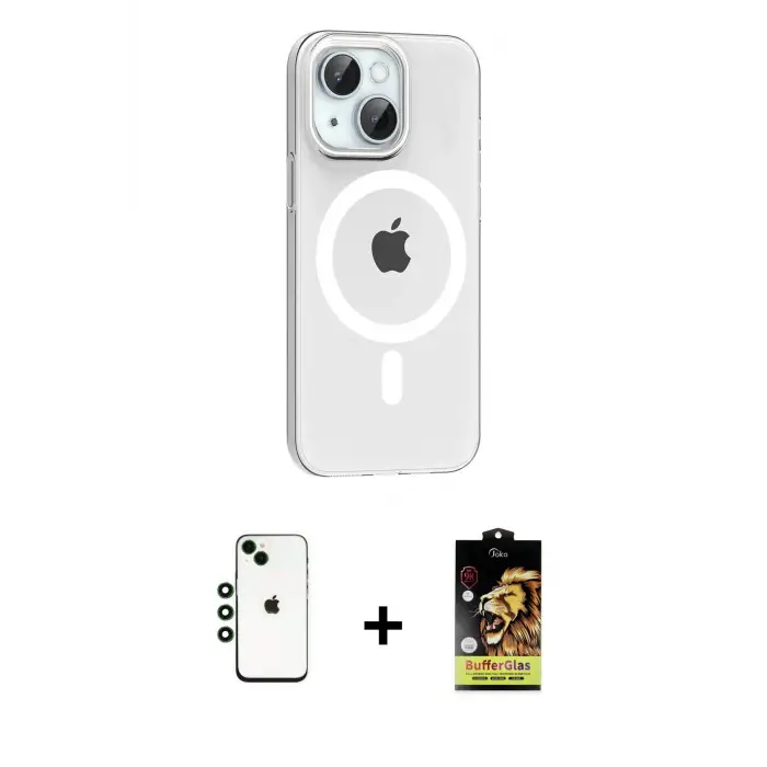 ieg™ iPhone 14 Kılıf Pusula Form Özel Seri - Siyah Buffer Cam Ekran Koruyucu + Shine Kamera Lens - YL