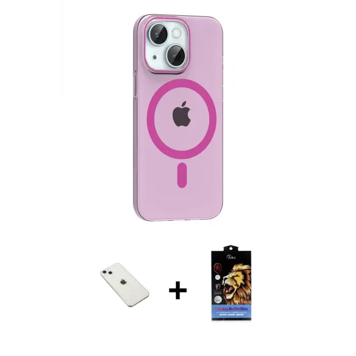ieg™ iPhone 14 Kılıf Pusula Form Özel Seri - Siyah Buffer Hayalet Cam Ekran Koruyucu + Diamond Kamera Lens - SABE