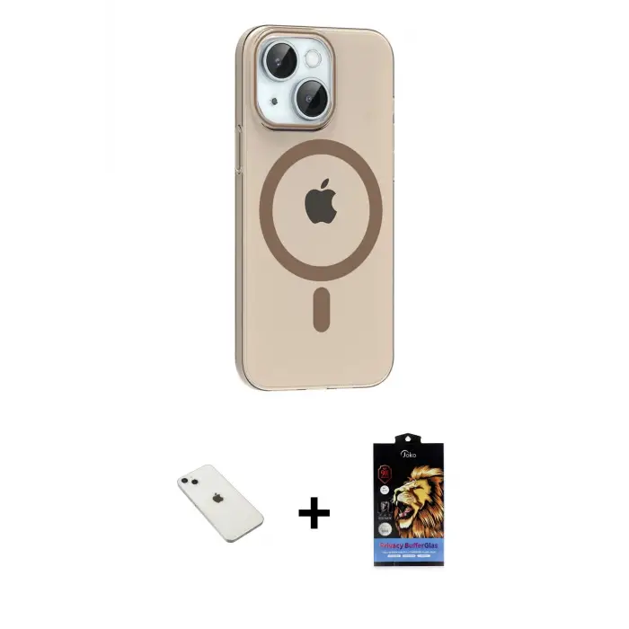 ieg™ iPhone 14 Kılıf Pusula Form Özel Seri - Siyah Buffer Hayalet Cam Ekran Koruyucu + Diamond Kamera Lens - SABE