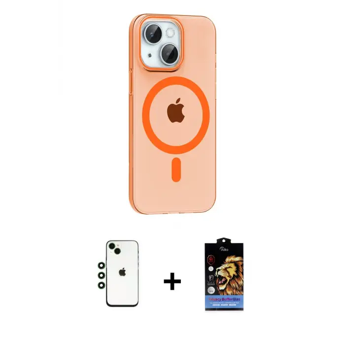 ieg™ iPhone 14 Kılıf Pusula Form Özel Seri - Siyah Buffer Hayalet Cam Ekran Koruyucu + Shine Kamera Lens - YL