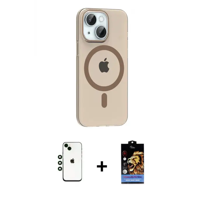 ieg™ iPhone 14 Kılıf Pusula Form Özel Seri - Siyah Buffer Hayalet Cam Ekran Koruyucu + Shine Kamera Lens - YL