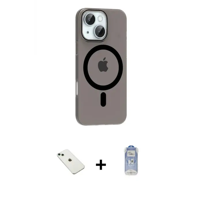 ieg™ iPhone 14 Kılıf Pusula Form Özel Seri - Siyah Joko Magic 5D Cam + Diamond Kamera Lens - YL