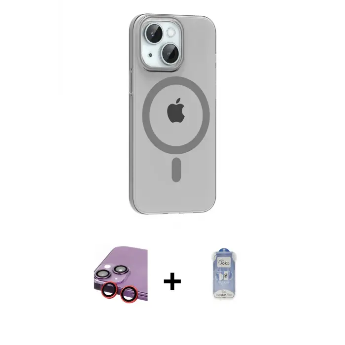 ieg™ iPhone 14 Kılıf Pusula Form Özel Seri - Siyah Joko Magic 5D Cam + Raze Metal Kamera Lens - KI