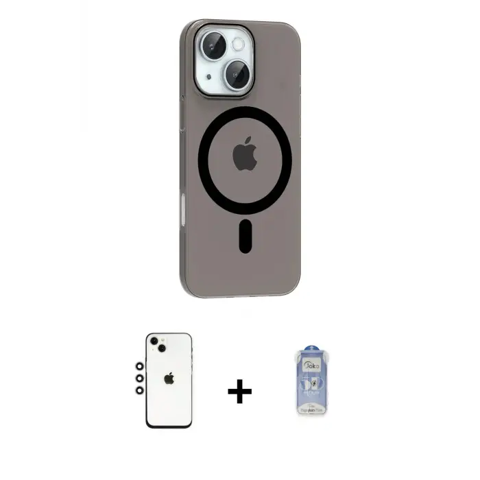 ieg™ iPhone 14 Kılıf Pusula Form Özel Seri - Siyah Joko Magic 5D Cam + Shine Kamera Lens - GS