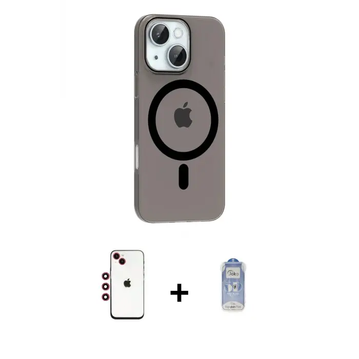 ieg™ iPhone 14 Kılıf Pusula Form Özel Seri - Siyah Joko Magic 5D Cam + Shine Kamera Lens - KI