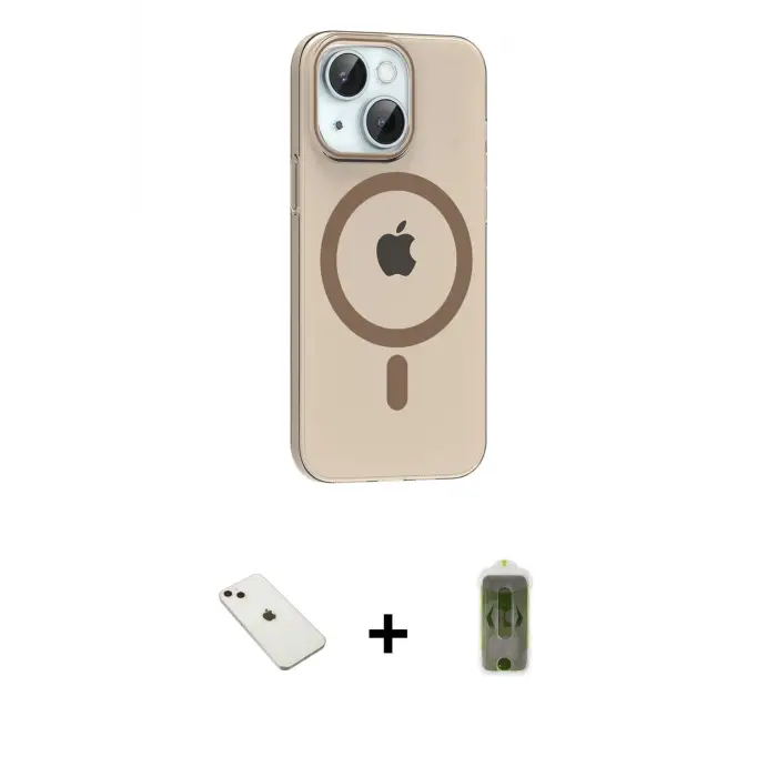 ieg™ iPhone 14 Kılıf Pusula Form Özel Seri - Siyah Joko Magic 5D Hayalet Cam + Diamond Kamera Lens - PE