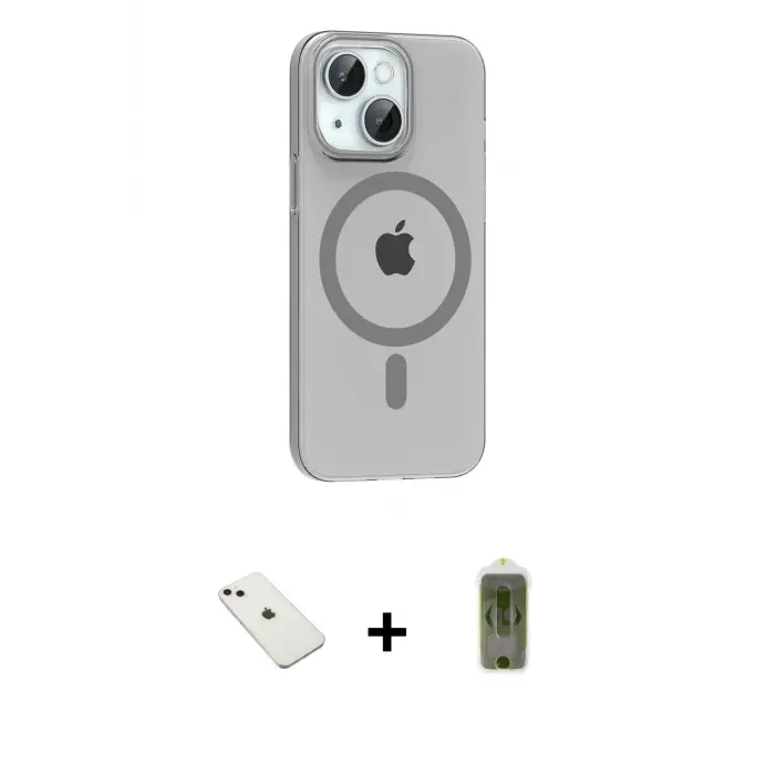 ieg™ iPhone 14 Kılıf Pusula Form Özel Seri - Siyah Joko Magic 5D Hayalet Cam + Diamond Kamera Lens - PE