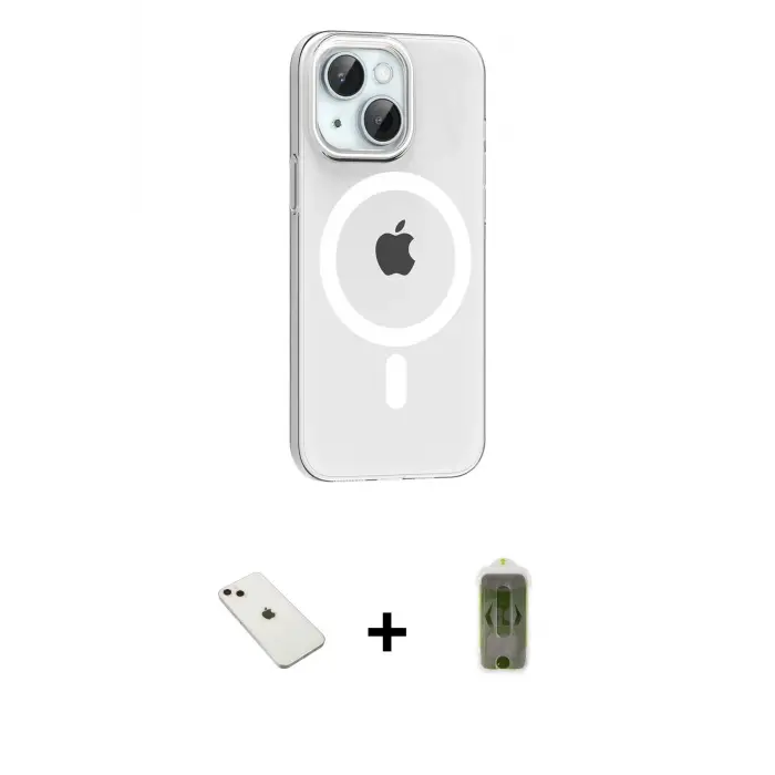 ieg™ iPhone 14 Kılıf Pusula Form Özel Seri - Siyah Joko Magic 5D Hayalet Cam + Diamond Kamera Lens - PE