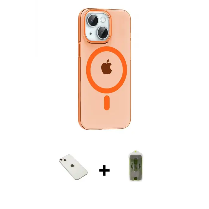 ieg™ iPhone 14 Kılıf Pusula Form Özel Seri - Siyah Joko Magic 5D Hayalet Cam + Diamond Kamera Lens - PE