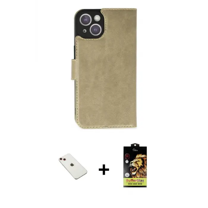 ieg™ iPhone 14 Kılıf Siluet Işık Serisi - Siyah Buffer Cam Ekran Koruyucu + Diamond Kamera Lens - KI
