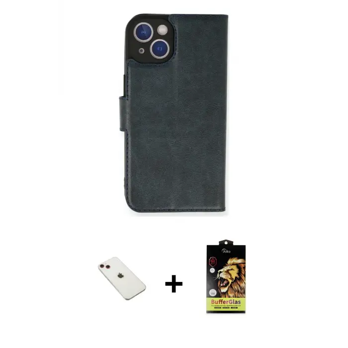 ieg™ iPhone 14 Kılıf Siluet Işık Serisi - Siyah Buffer Cam Ekran Koruyucu + Diamond Kamera Lens - KI