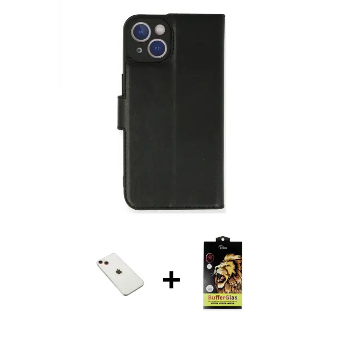 ieg™ iPhone 14 Kılıf Siluet Işık Serisi - Siyah Buffer Cam Ekran Koruyucu + Diamond Kamera Lens - KI