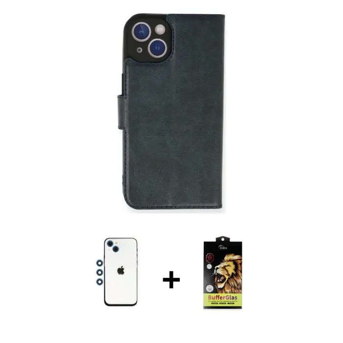 ieg™ iPhone 14 Kılıf Siluet Işık Serisi - Siyah Buffer Cam Ekran Koruyucu + Shine Kamera Lens - MI