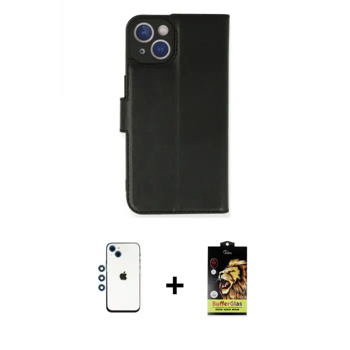 ieg™ iPhone 14 Kılıf Siluet Işık Serisi - Siyah Buffer Cam Ekran Koruyucu + Shine Kamera Lens - MI