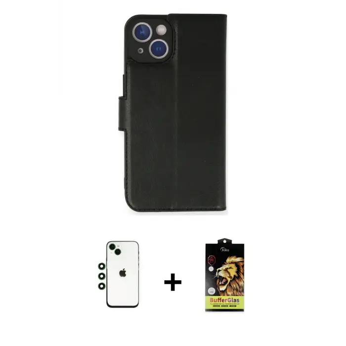ieg™ iPhone 14 Kılıf Siluet Işık Serisi - Siyah Buffer Cam Ekran Koruyucu + Shine Kamera Lens - YL
