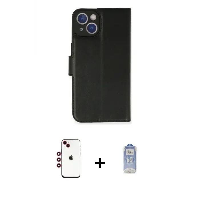 ieg™ iPhone 14 Kılıf Siluet Işık Serisi - Siyah Joko Magic 5D Cam + Shine Kamera Lens - KI