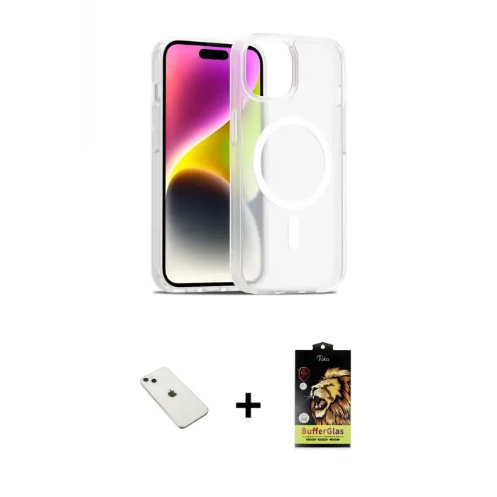 ieg™ iPhone 14 Kılıf Siluet Minimal Prime - Siyah Buffer Cam Ekran Koruyucu + Diamond Kamera Lens - SABE
