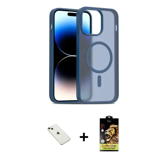 ieg™ iPhone 14 Kılıf Siluet Minimal Prime - Siyah Buffer Cam Ekran Koruyucu + Diamond Kamera Lens - YL