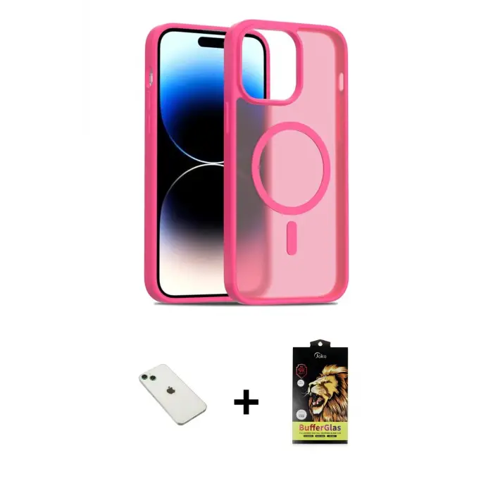 ieg™ iPhone 14 Kılıf Siluet Minimal Prime - Siyah Buffer Cam Ekran Koruyucu + Diamond Kamera Lens - YL