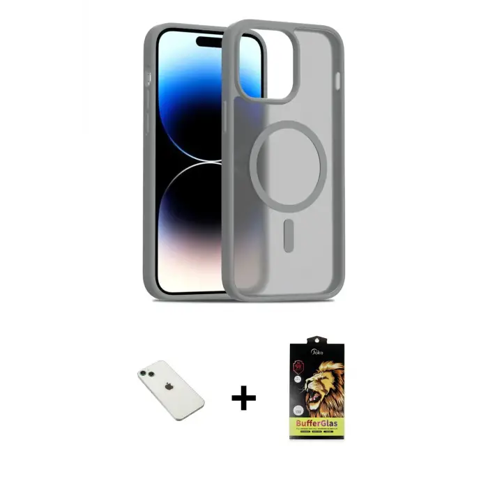 ieg™ iPhone 14 Kılıf Siluet Minimal Prime - Siyah Buffer Cam Ekran Koruyucu + Diamond Kamera Lens - YL
