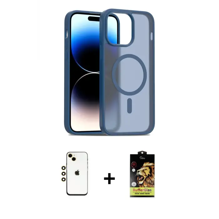 ieg™ iPhone 14 Kılıf Siluet Minimal Prime - Siyah Buffer Cam Ekran Koruyucu + Shine Kamera Lens - GD