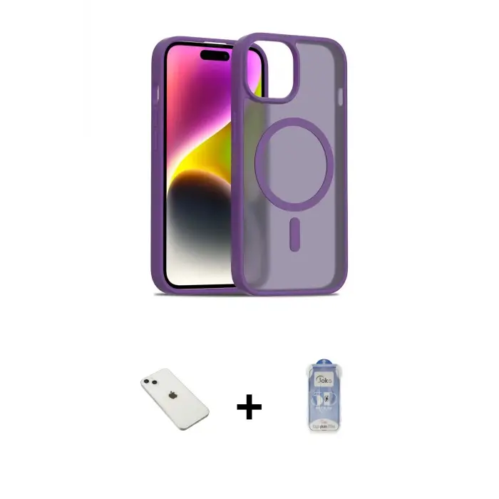 ieg™ iPhone 14 Kılıf Siluet Minimal Prime - Siyah Joko Magic 5D Cam + Diamond Kamera Lens - SABE
