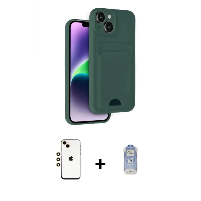 ieg™ iPhone 14 Kılıf Vadi Çizgi Prime - Siyah Joko Magic 5D Cam + Shine Kamera Lens - GD