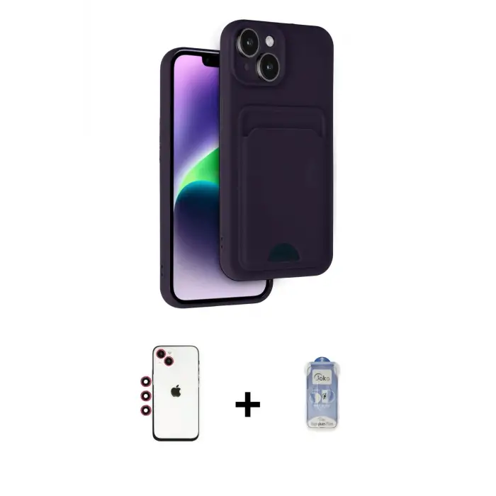 ieg™ iPhone 14 Kılıf Vadi Çizgi Prime - Siyah Joko Magic 5D Cam + Shine Kamera Lens - KI
