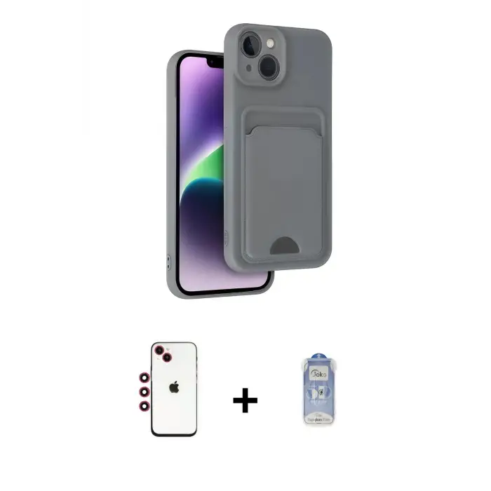 ieg™ iPhone 14 Kılıf Vadi Çizgi Prime - Siyah Joko Magic 5D Cam + Shine Kamera Lens - KI