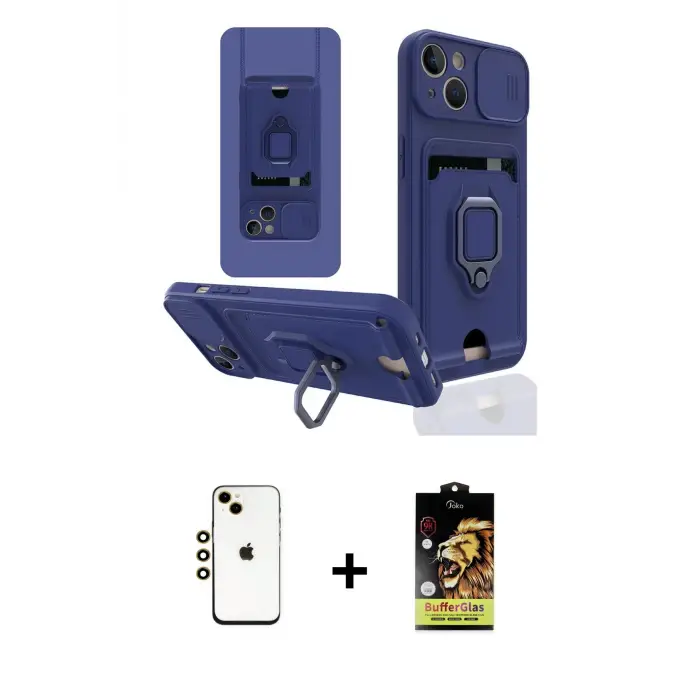 ieg™ iPhone 14 Kılıf Vadi Form Prime - Siyah Buffer Cam Ekran Koruyucu + Shine Kamera Lens - GD