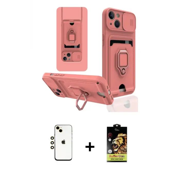 ieg™ iPhone 14 Kılıf Vadi Form Prime - Siyah Buffer Cam Ekran Koruyucu + Shine Kamera Lens - GD