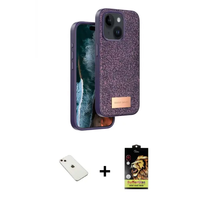 ieg™ iPhone 14 Kılıf Vadi Klasik Serisi - Siyah Buffer Cam Ekran Koruyucu + Diamond Kamera Lens - PE