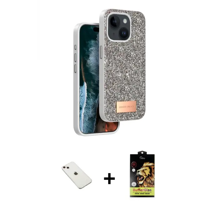 ieg™ iPhone 14 Kılıf Vadi Klasik Serisi - Siyah Buffer Cam Ekran Koruyucu + Diamond Kamera Lens - PE