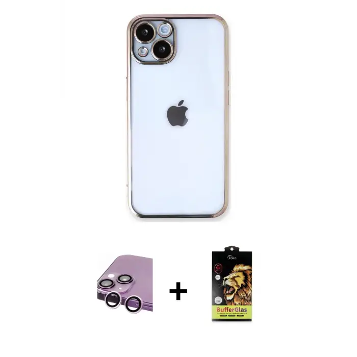 ieg™ iPhone 14 Kılıf Vadi Minimal - Siyah Buffer Cam Ekran Koruyucu + Raze Metal Kamera Lens - MR